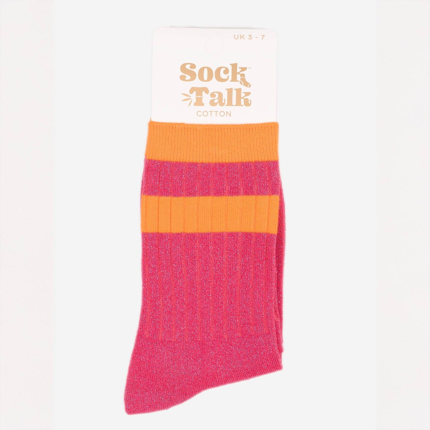 Women's Glitter Socks - Hot Pink/Orange, Striped Cuff