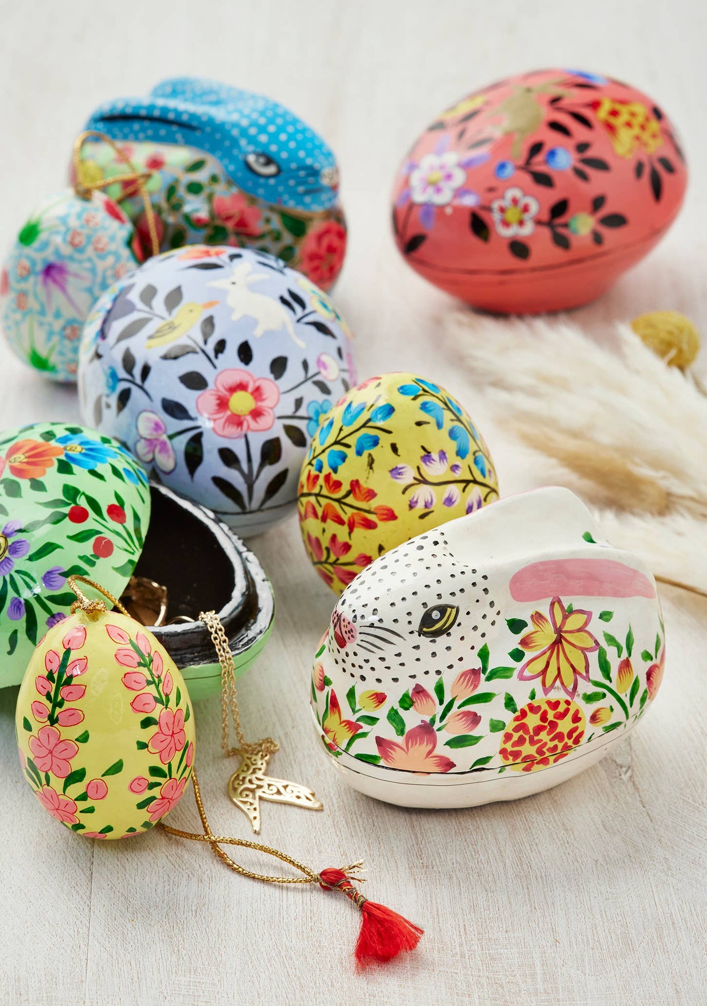 Namaste - Kashmiri Bunny & Chick Hand Painted Egg Gift Box