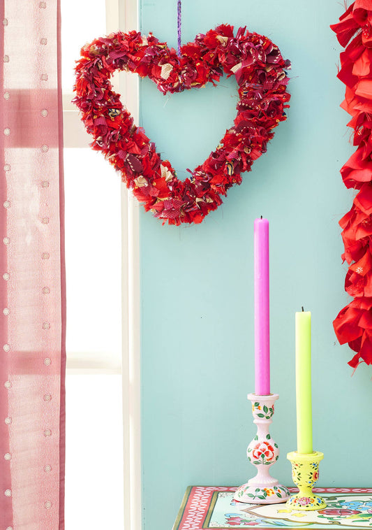 Namaste - Recycled Sari Wreath Red Heart