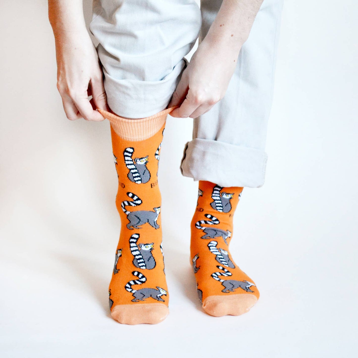 Lemur Socks | Bamboo Socks | Orange Socks | Funky Socks: UK Adult 4-7 / Single Pair / Lemurs