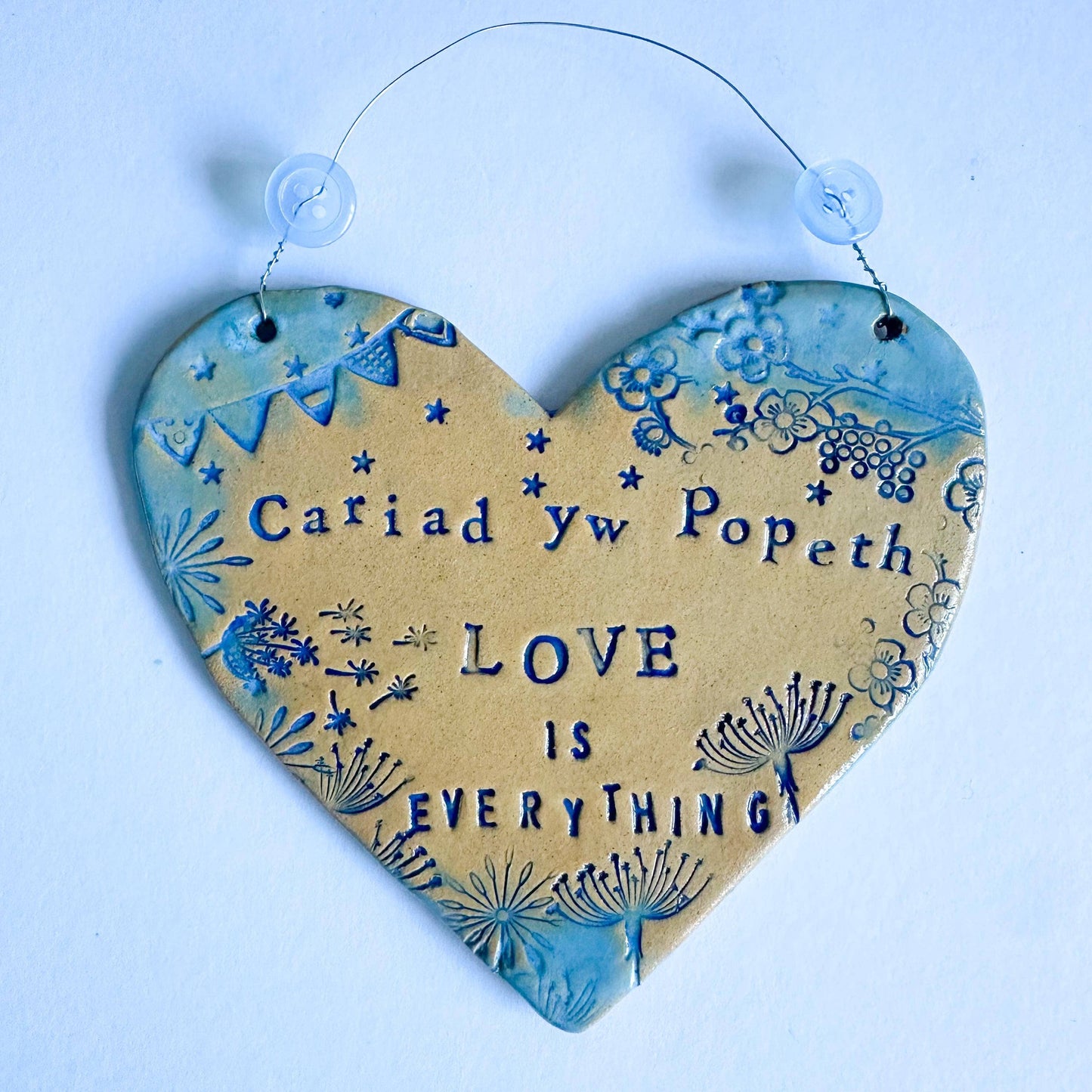 Welsh Ceramic Heart: Love is Everything, Handmade in Wales