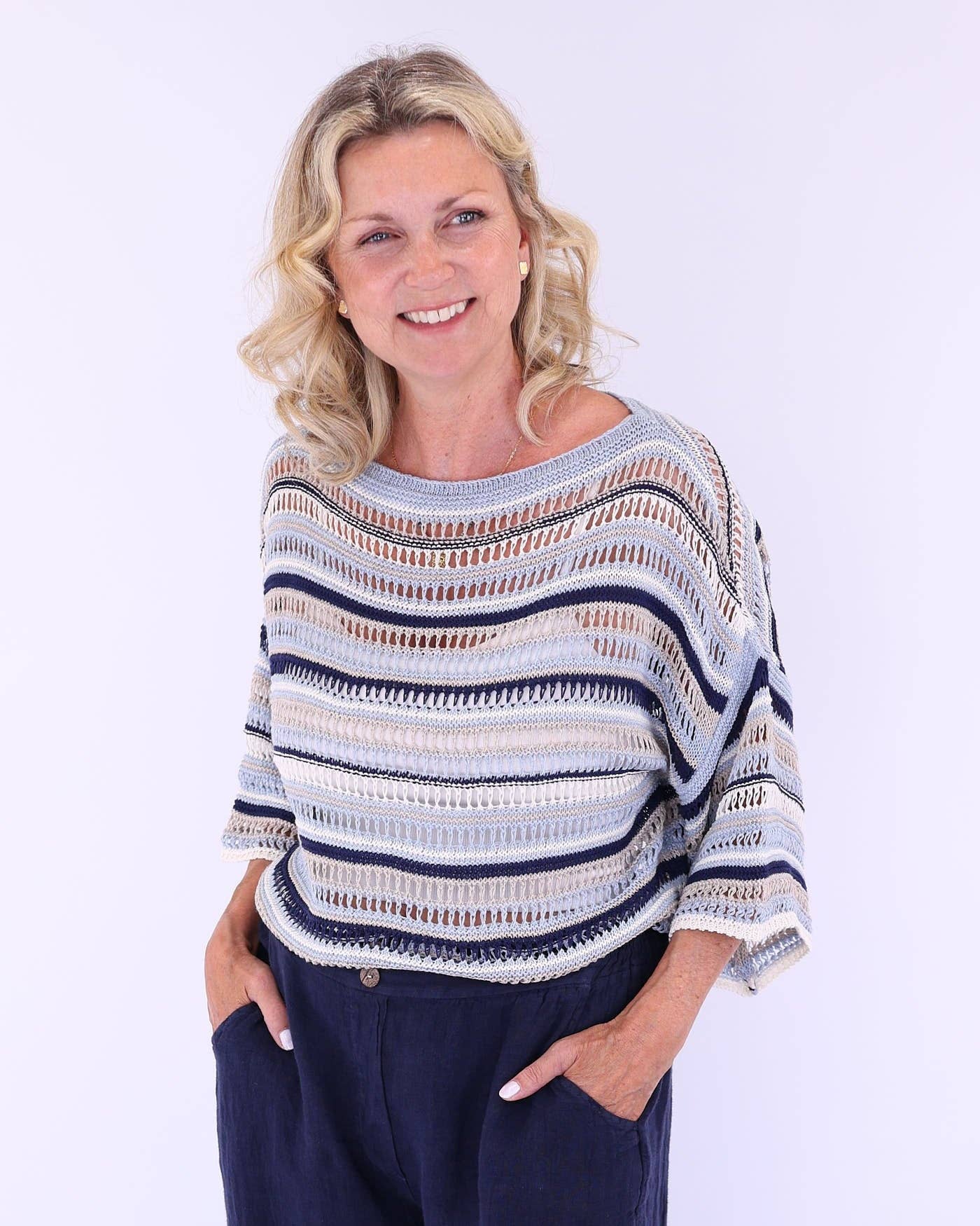 Cadenza - Cotton Blend Sienna Stripey Top