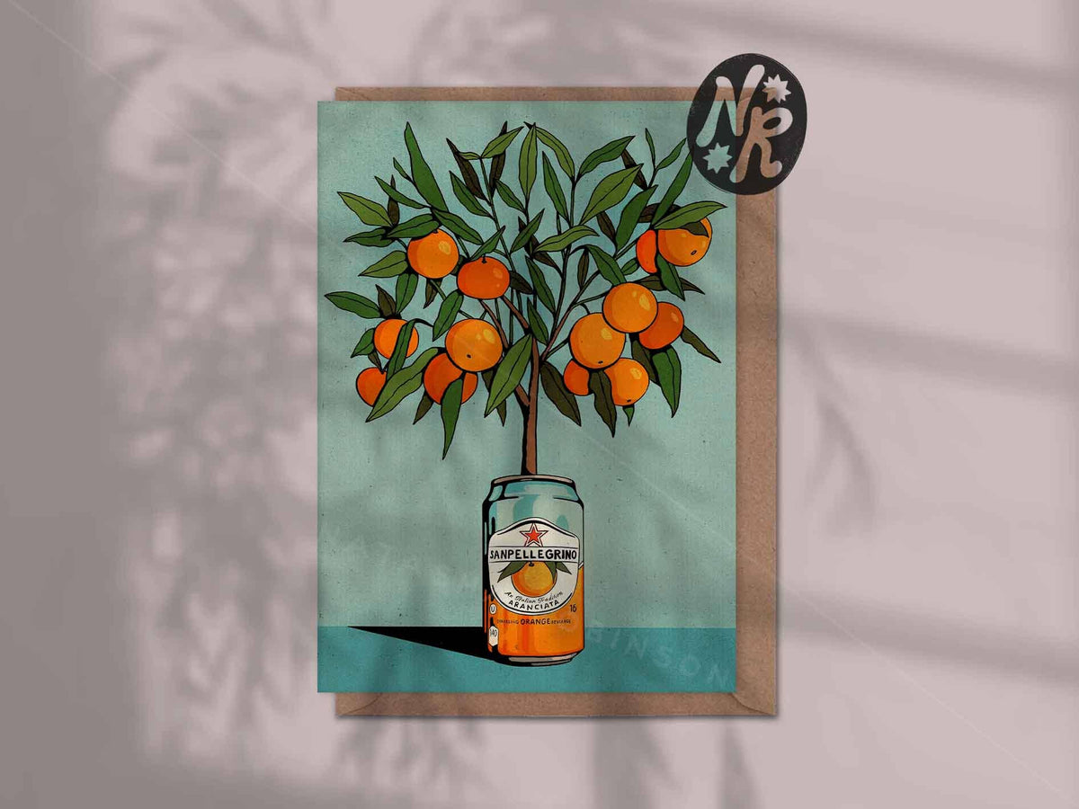 Natasha Robinson - Orange Tree & San Pellegrino A6 Blank Italy Greetings Card
