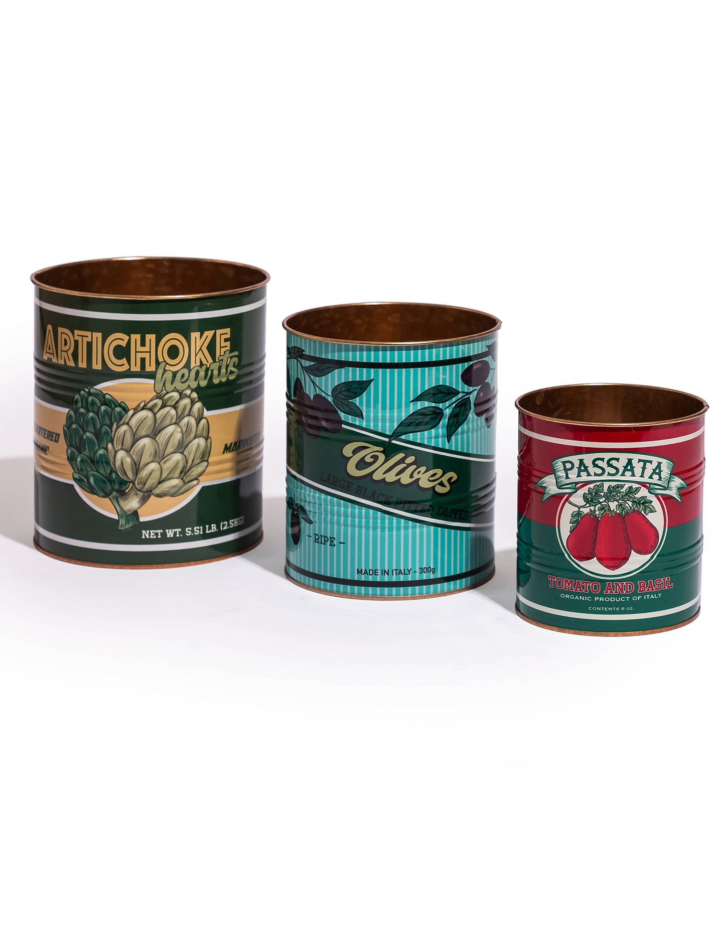 McGowan & Rutherford Ltd - Set of 3 Retro "Tomato, Olives, Passata" Storage Tins