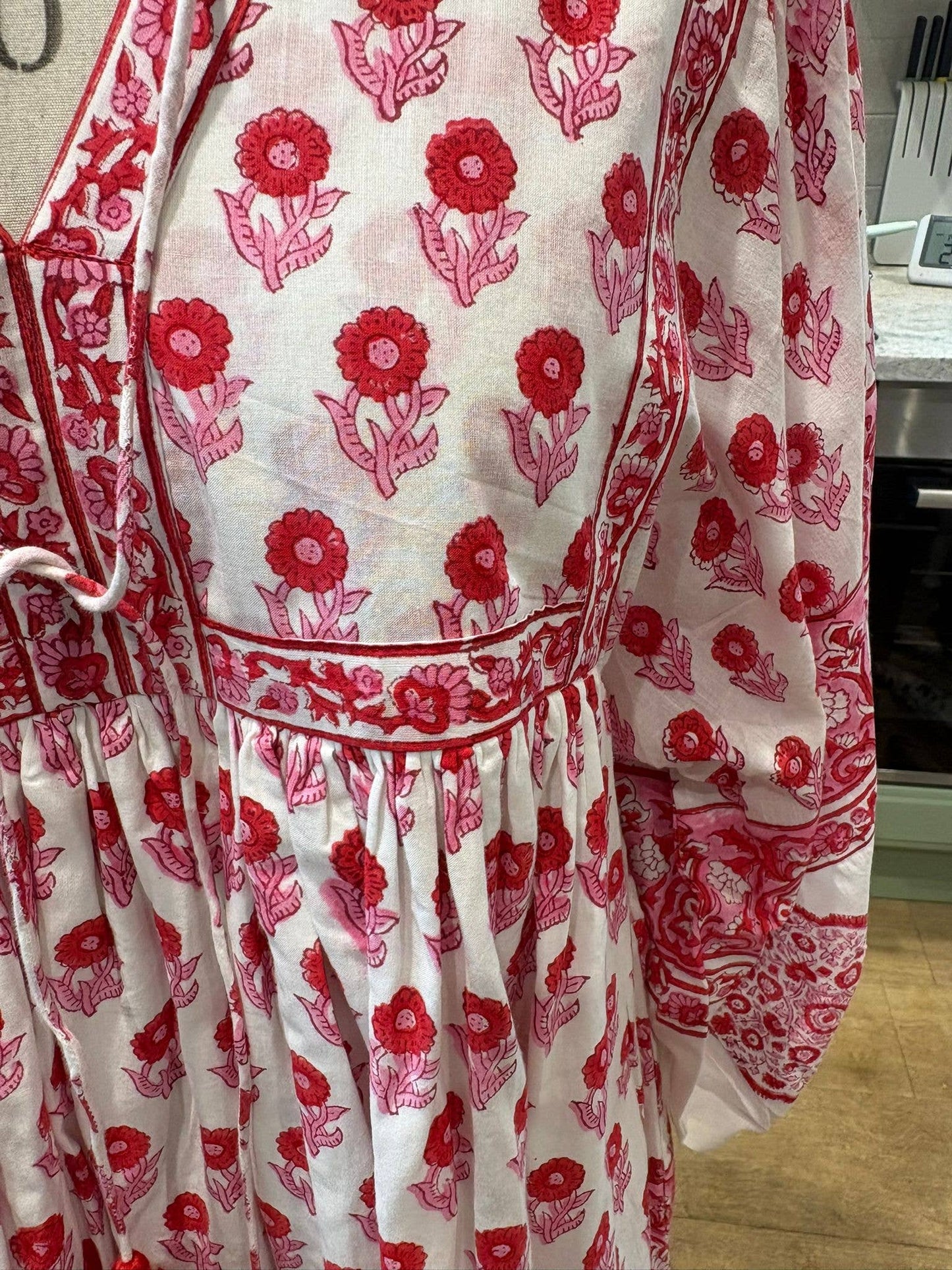 Floaty sleeve Folk Print maxi dress .