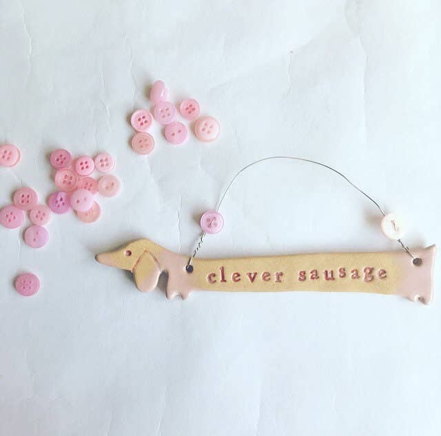Clever Sausage Ceramic Dachshund Plaque Made in Wales