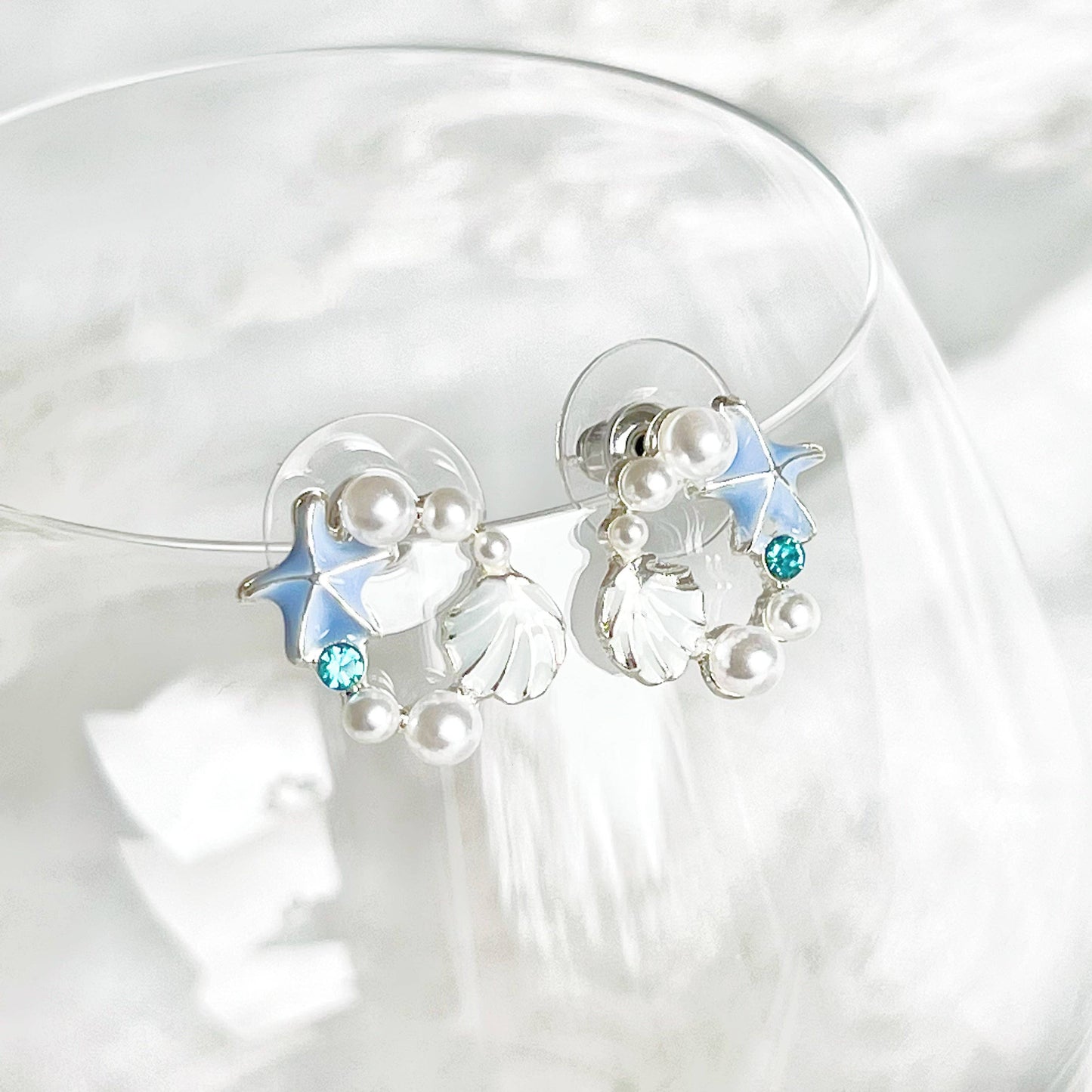 Ninaouity Blue Starfish and Seashell Earrings