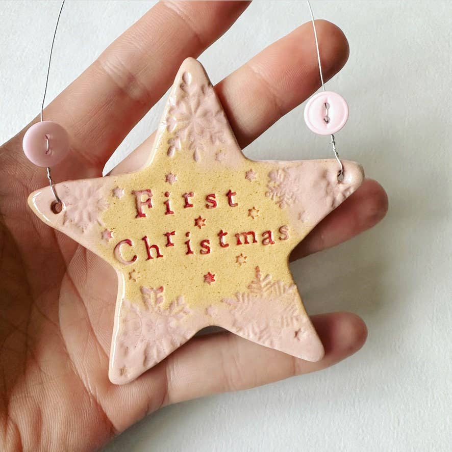 Nadolig Cyntaf Star Ornament Made in Wales