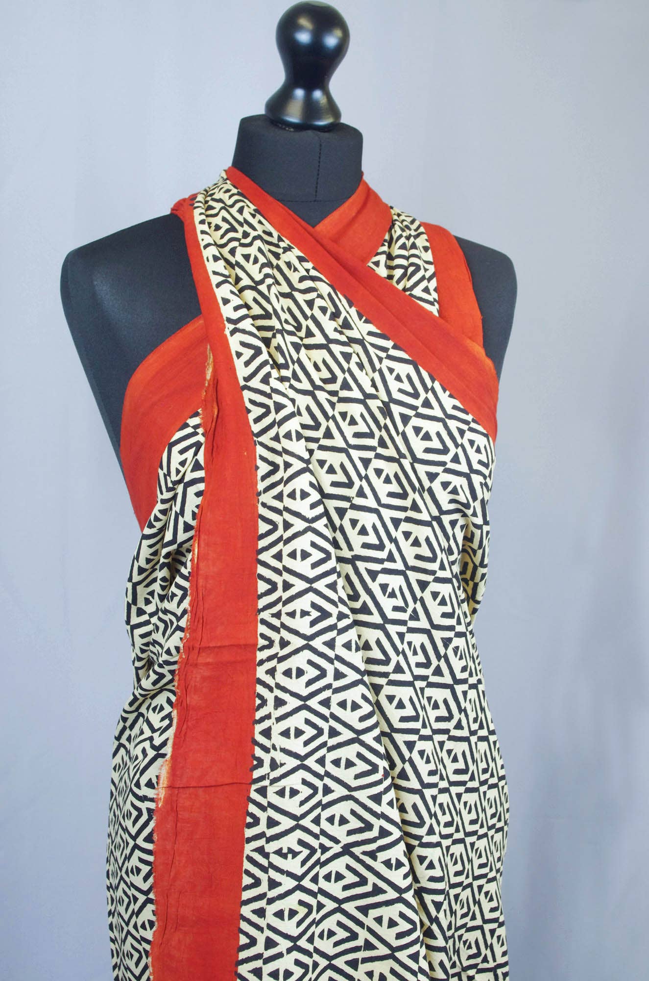 Kantha Decor - Bagru Beach Coverup Sarong Pareo- Red & Black Abstract