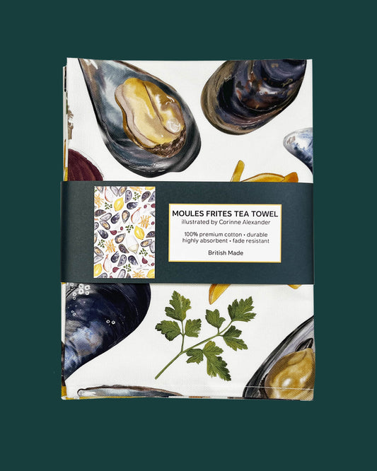 Moules Frites Tea Towel - British Made - Cotton - Seaside