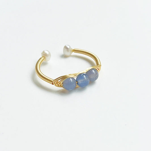 Ninaouity Blue Aquamarine Bead Adjustable Ring March June Birthstone