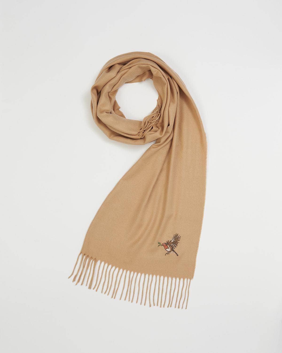 FABLE Robin Embroidered Cozy Camel Scarf