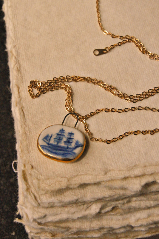 Eloise Rose Design Studio - Porcelain Ship Pendant with 24 karat Gold Lustre