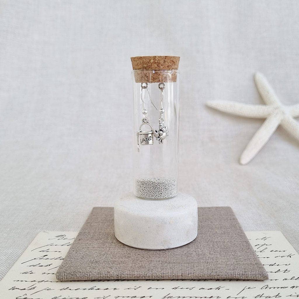 Crab and Bucket Sterling Silver Earrings in a Bottle - 110