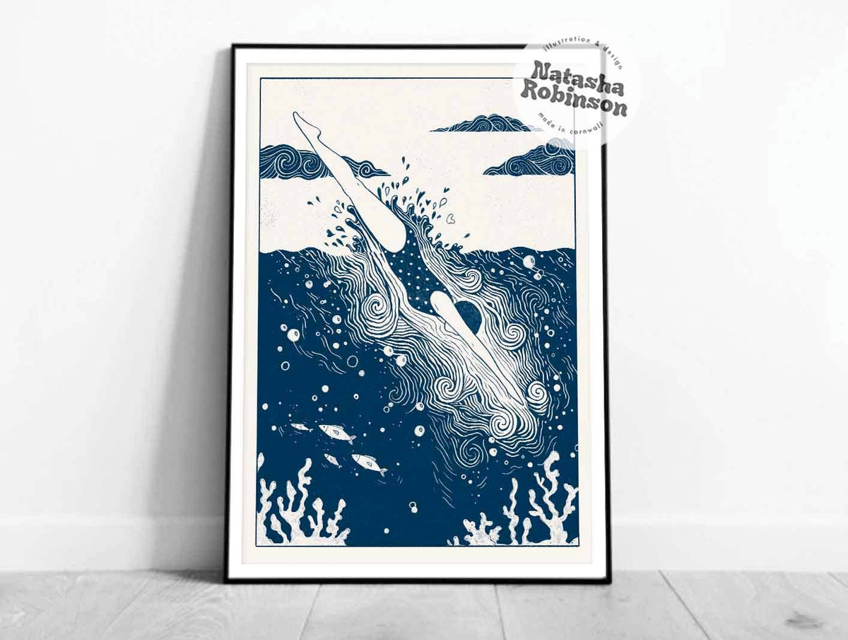 Natasha Robinson - Into the Deep - Wild Sea Swimming Blue Wall Art Print