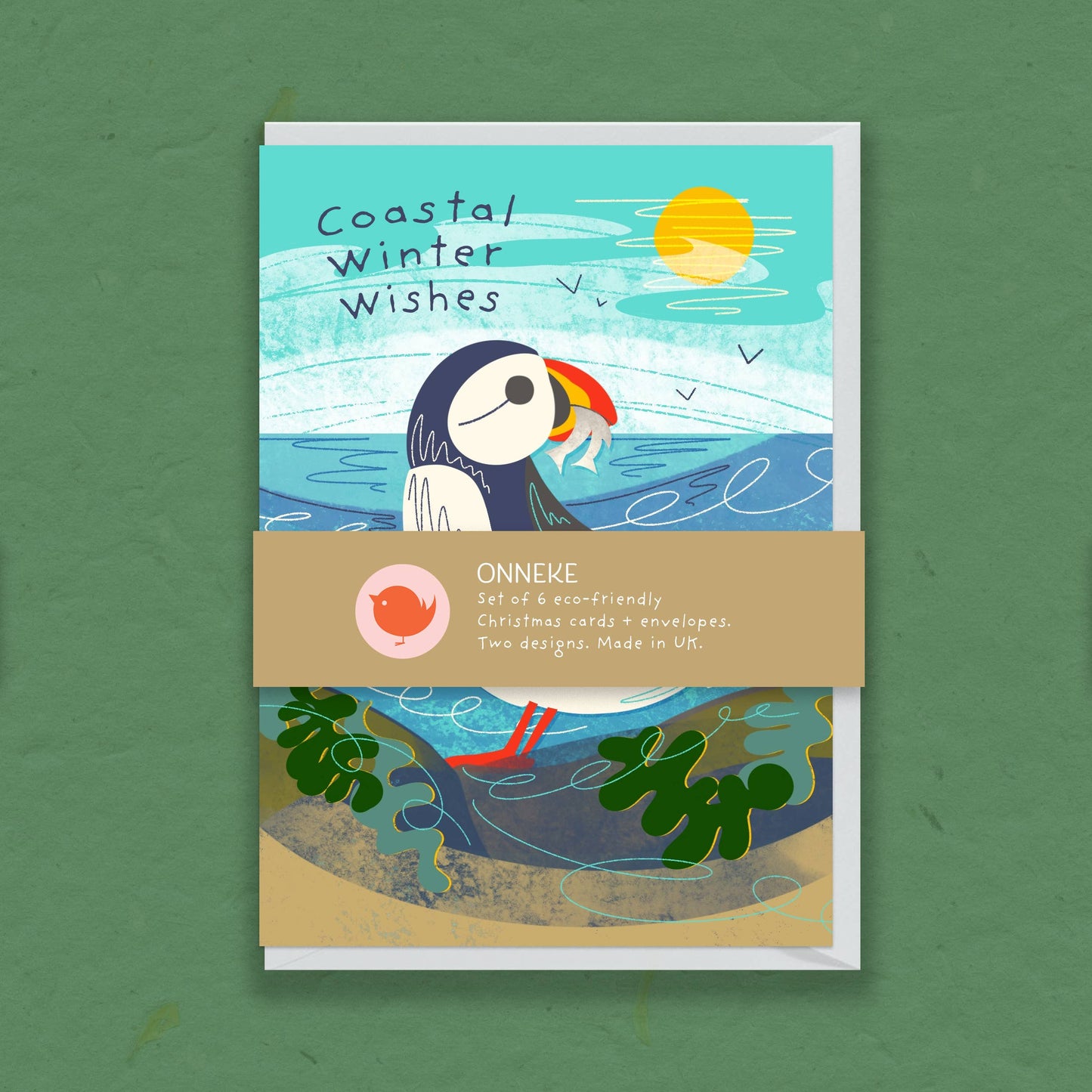 Coastal Winter Wishes Puffin | Pack of 6 Christmas Cards