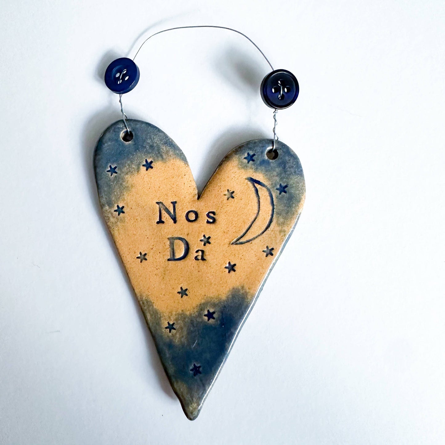 Nos Da Ceramic Hanging Heart Made in Wales