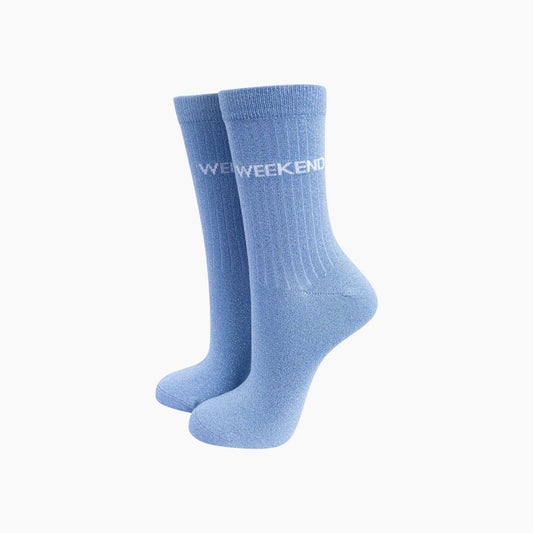 Weekend Combed Cotton Glitter Socks in Light Blue