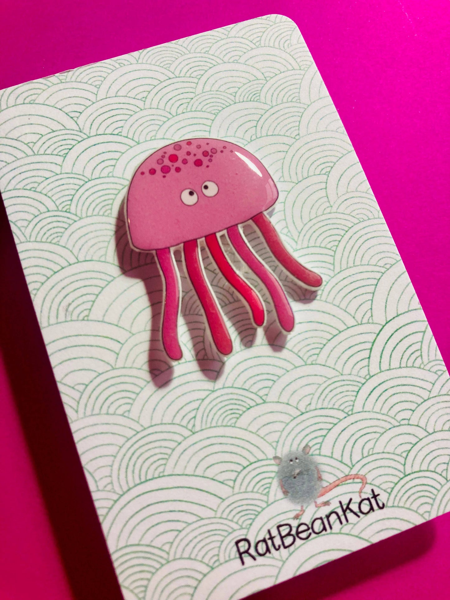 RatBeanCat - Little pink jellyfish pin badge