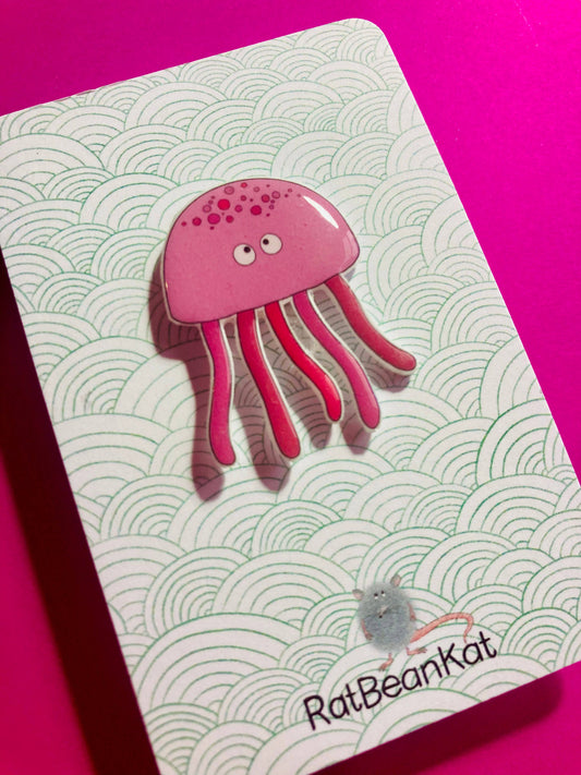 RatBeanCat - Little pink jellyfish pin badge