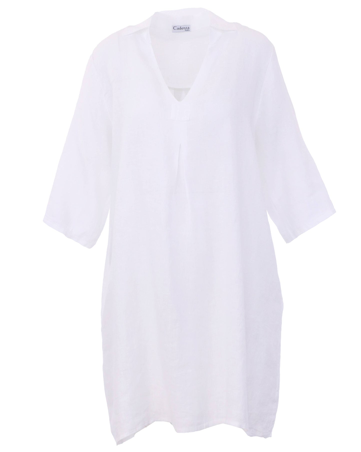 Cadenza V Neck Linen Shirt-Dress: One Size