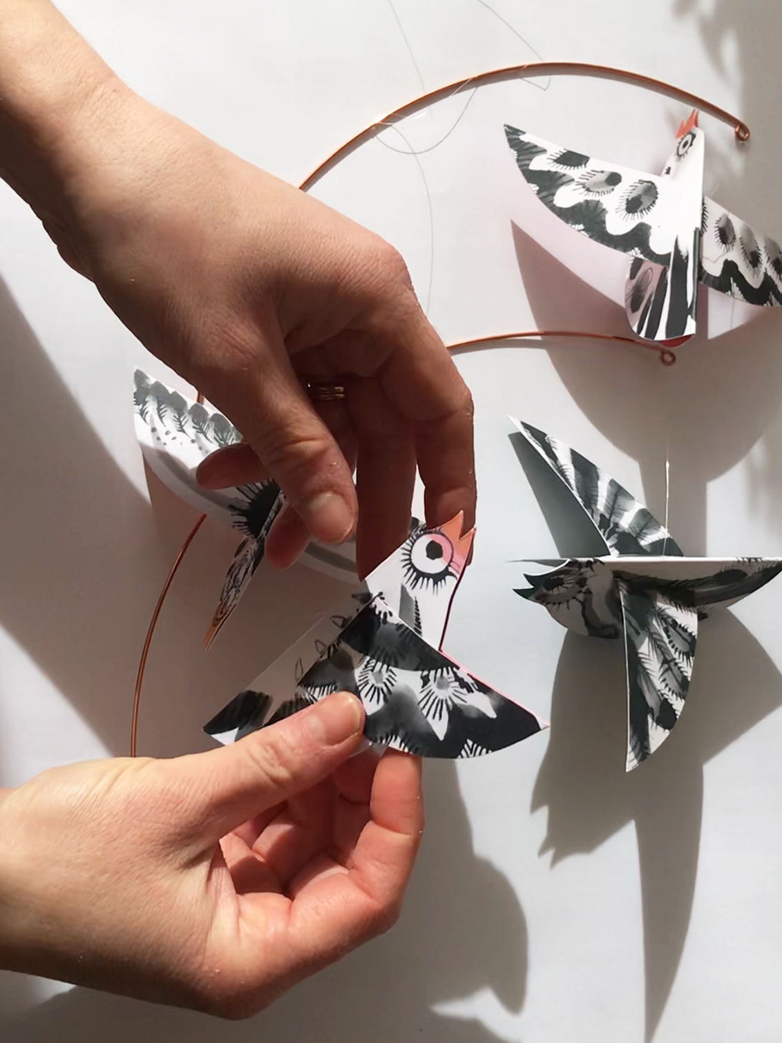 Esther Kent Design - Handmade Black & White Colour Belly Birds Mobile