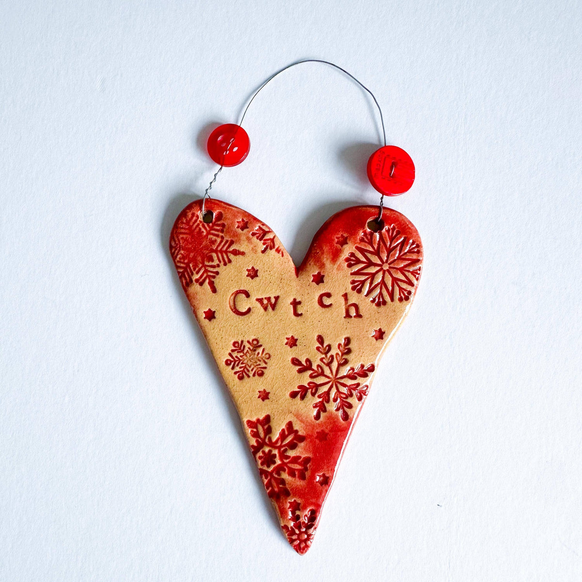 Handmade Ceramic Cwtch Heart - Christmas Decoration