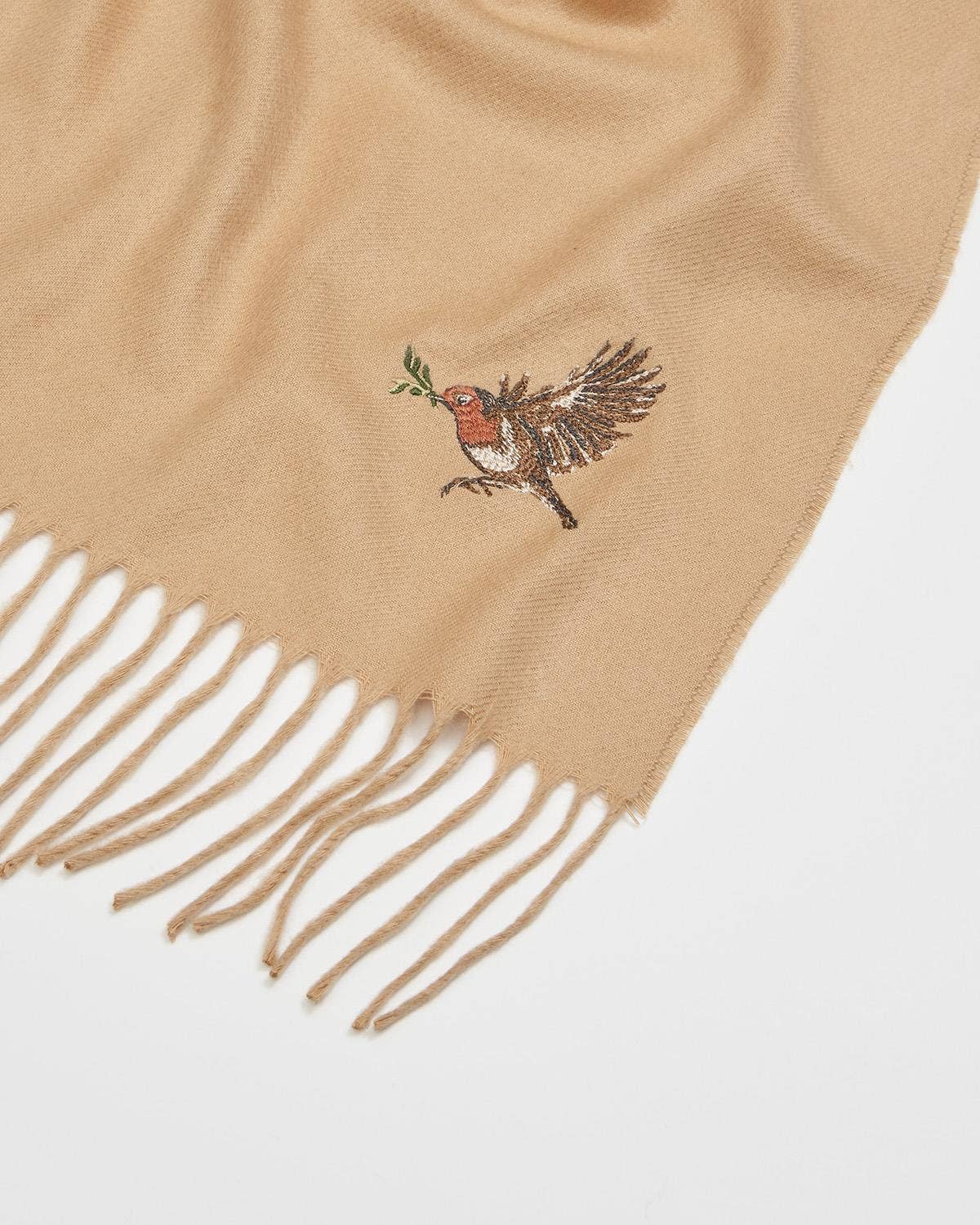 FABLE Robin Embroidered Cozy Camel Scarf