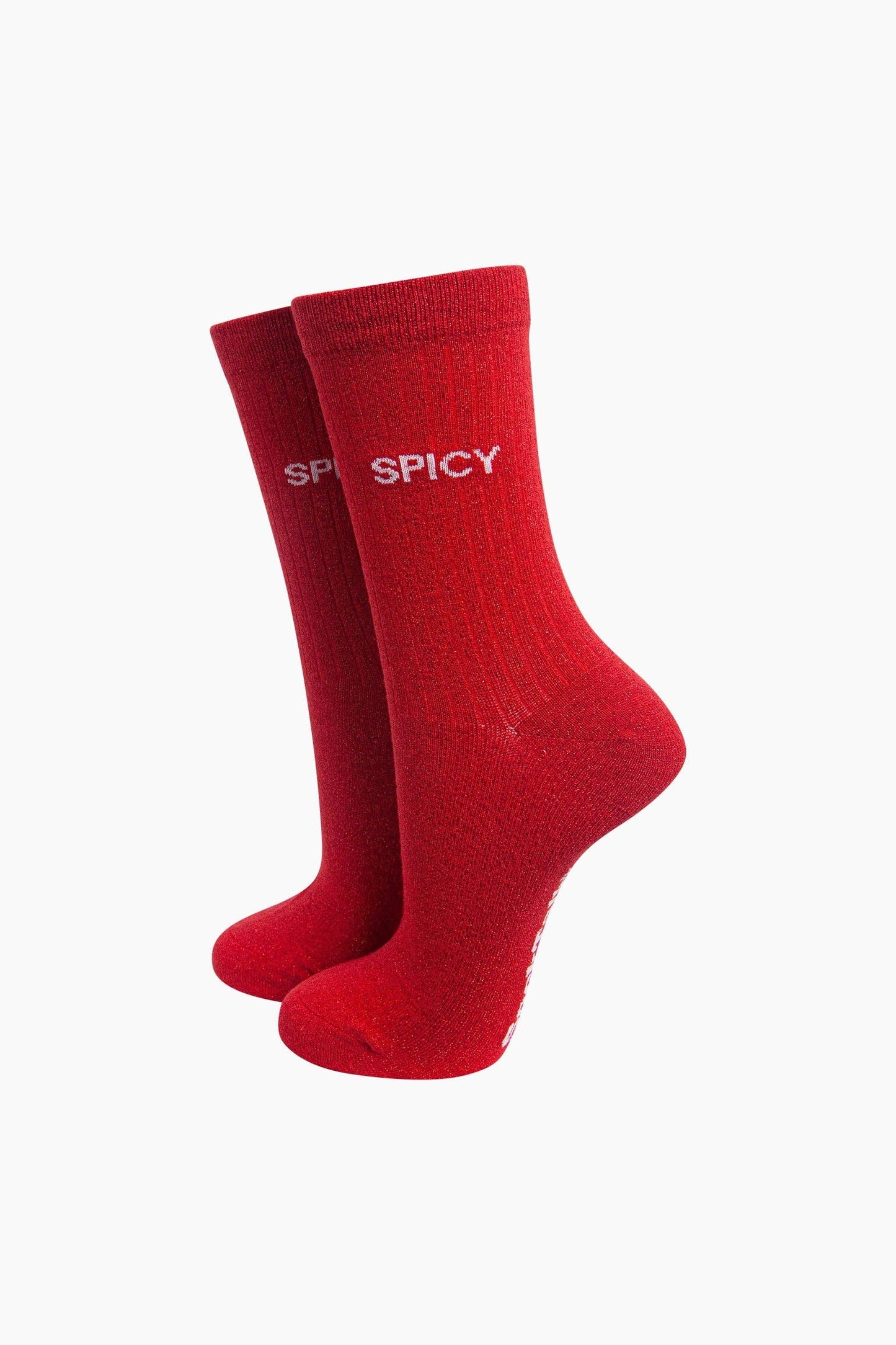 Spicy Combed Cotton Glitter Socks in Red