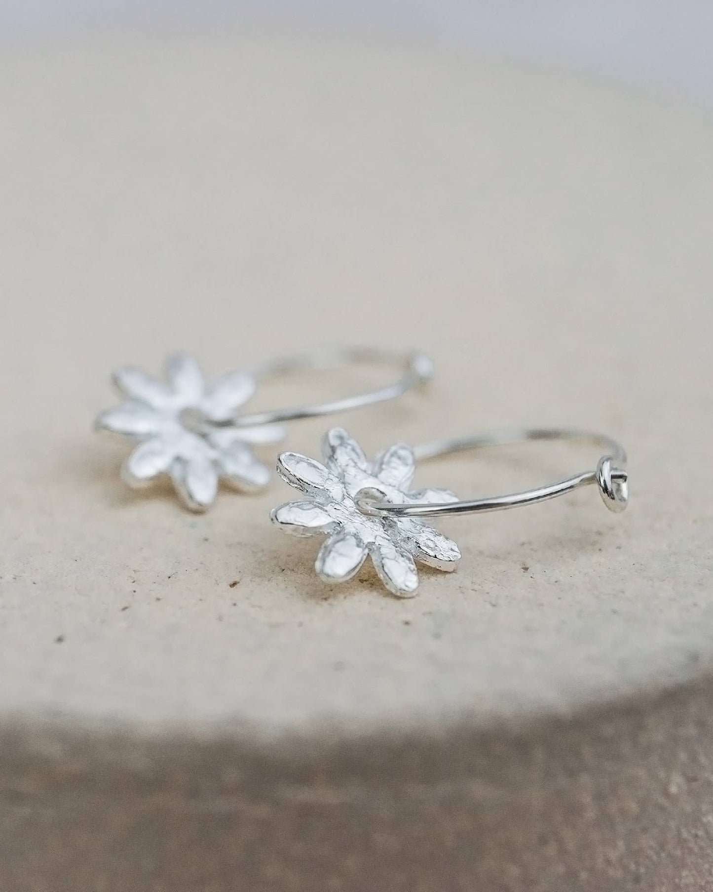 Lucy Kemp Jewellery - Sterling Silver Daisy Charm Hoops