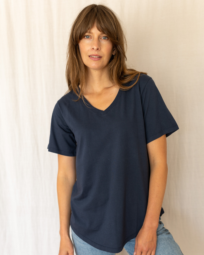 Ivy Dotty V Organic Cotton Navy T-Shirt