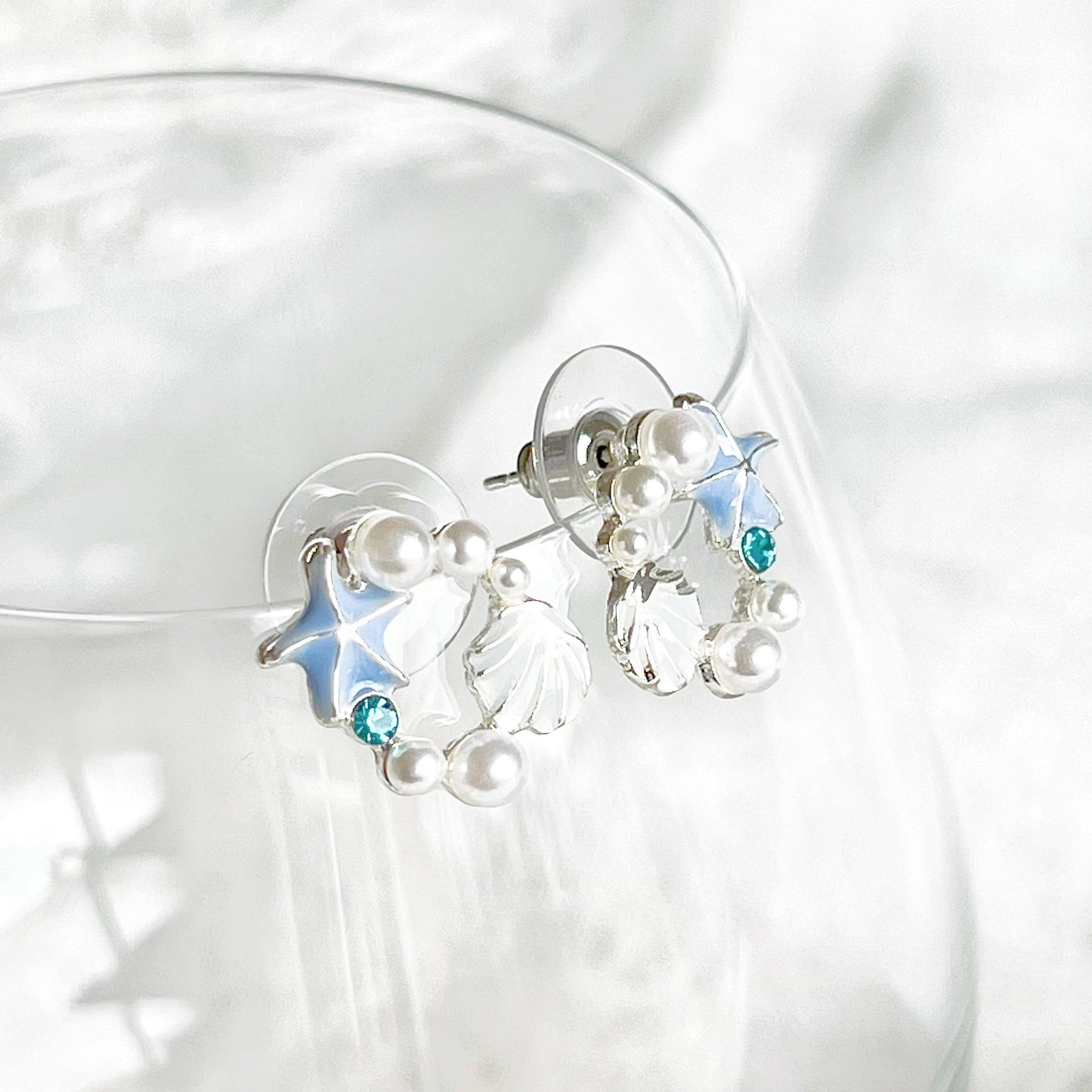 Ninaouity Blue Starfish and Seashell Earrings