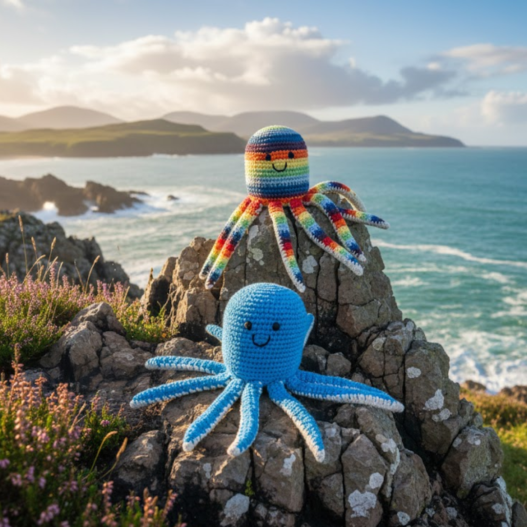 Octopus Baby Rattle Blue, Fair Trade Crochet Organic Cotton