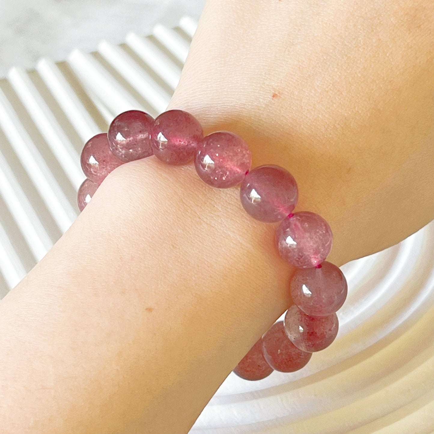 Ninaouity - Heart Chakra Natural Strawberry Quartz Crystal Bracelet