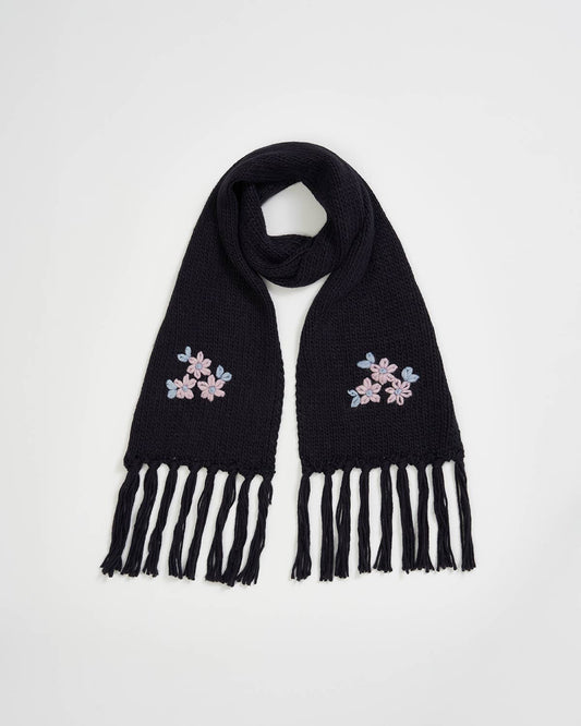 FABLE Forget-Me-Not Knitted Navy Scarf