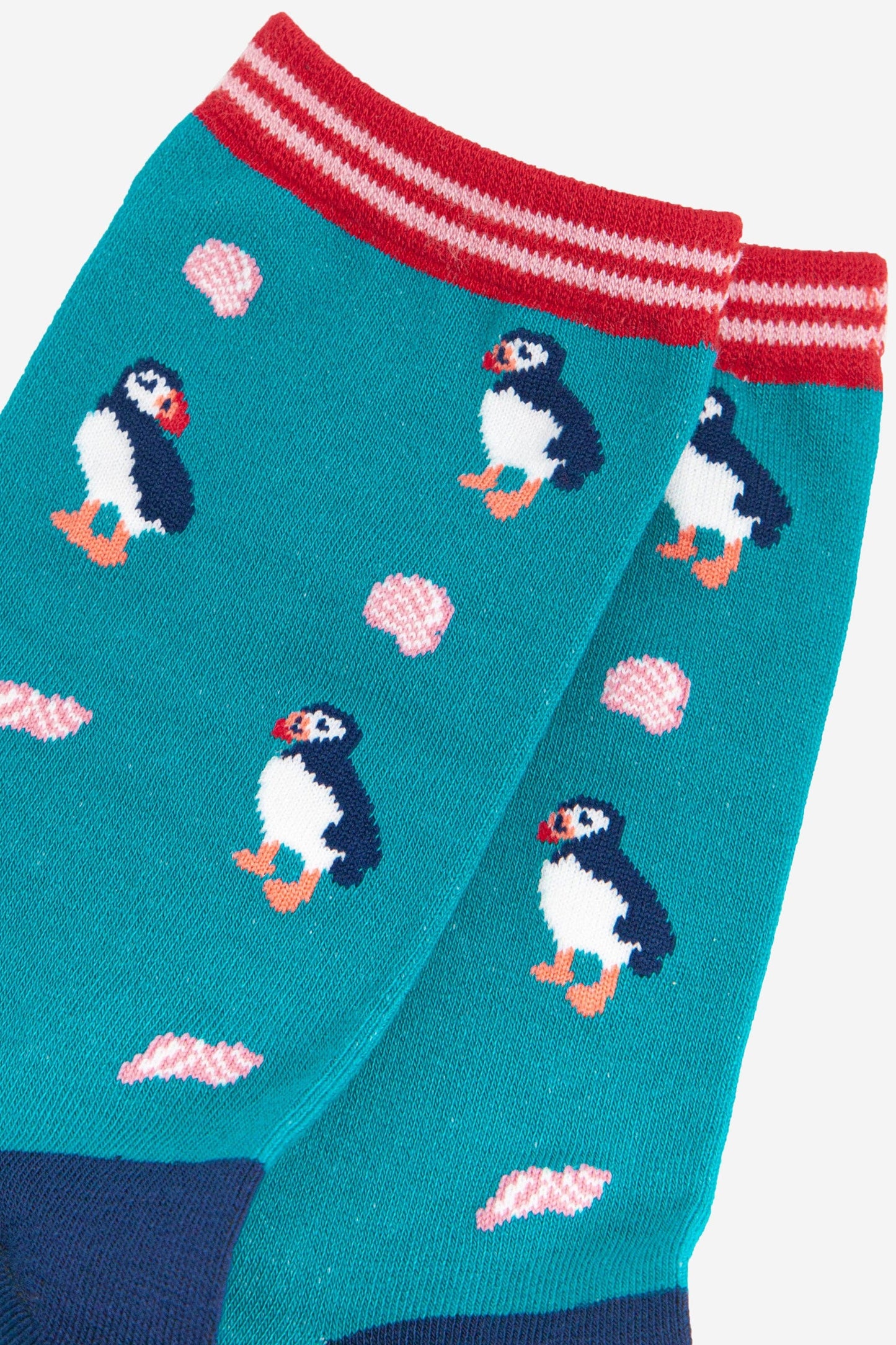 Women's Bamboo Socks - Turquoise, Puffins
