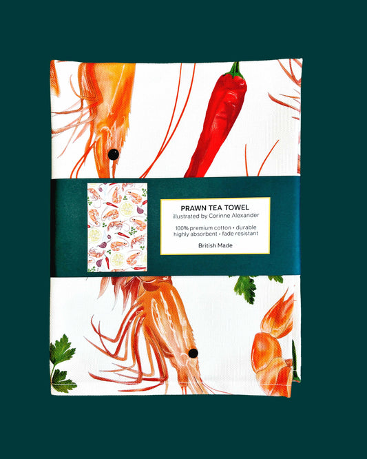 Prawn Tea Towel - British - 100% Cotton - Seaside