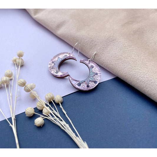 Rosa Pietsch - Aurora Moon Drop Earrings - Lilac & Galaxy Marble