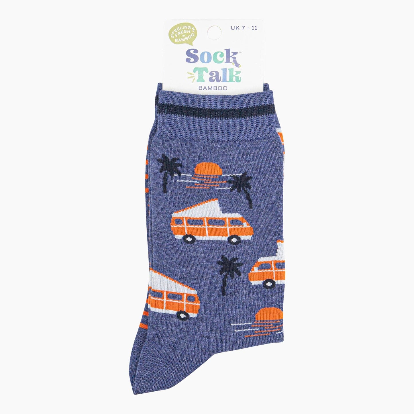 Campervan Palm Trees Bamboo Socks in Denim Blue