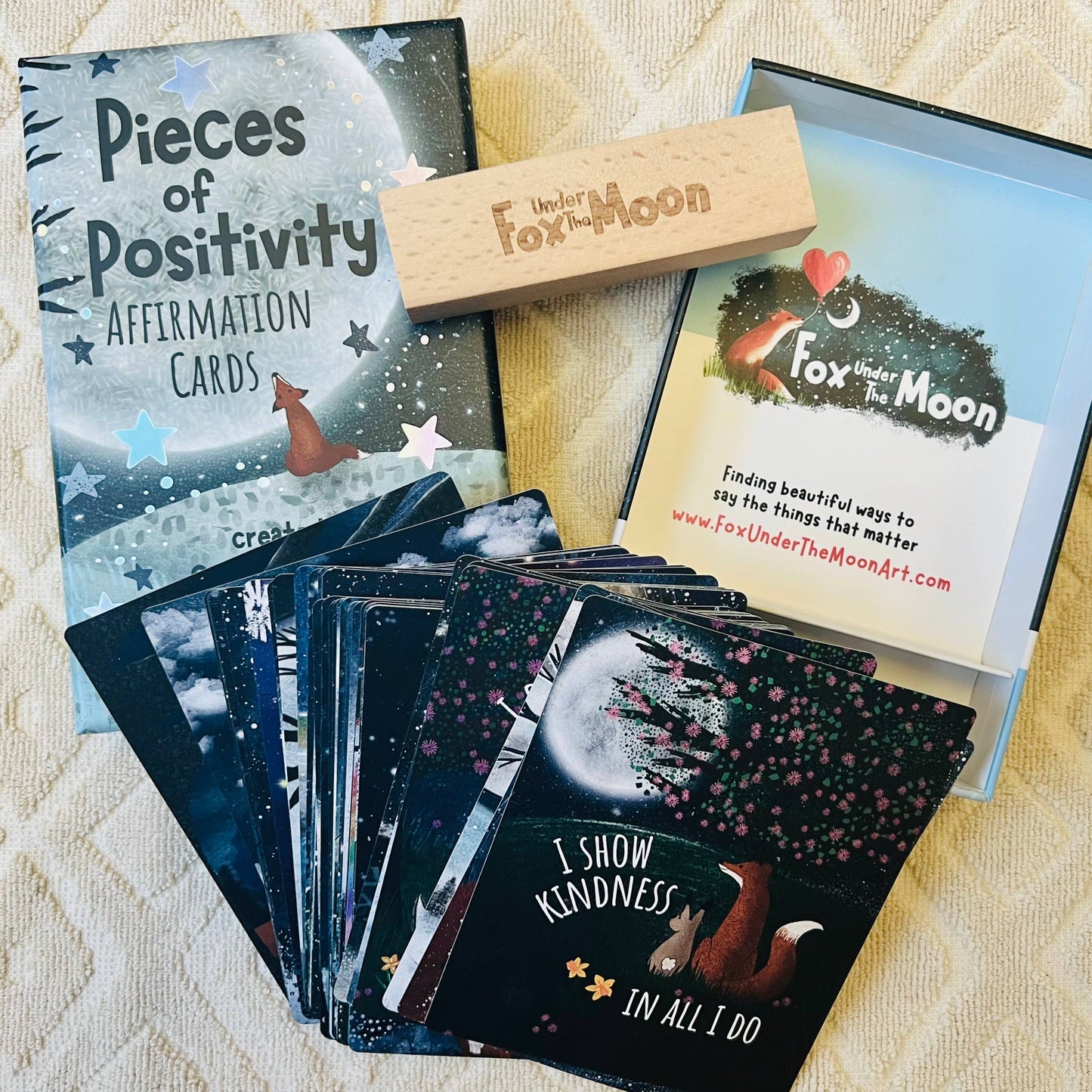 Fox under the Moon - Positive Affirmation Cards - set of 54 + Wooden Stand