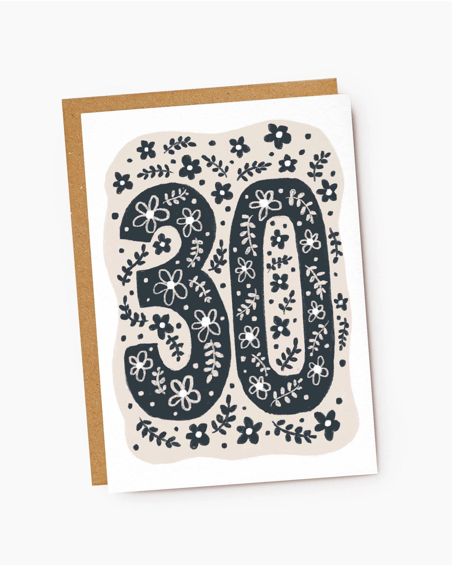 30th Birthday Card - Beige & Navy - Floral