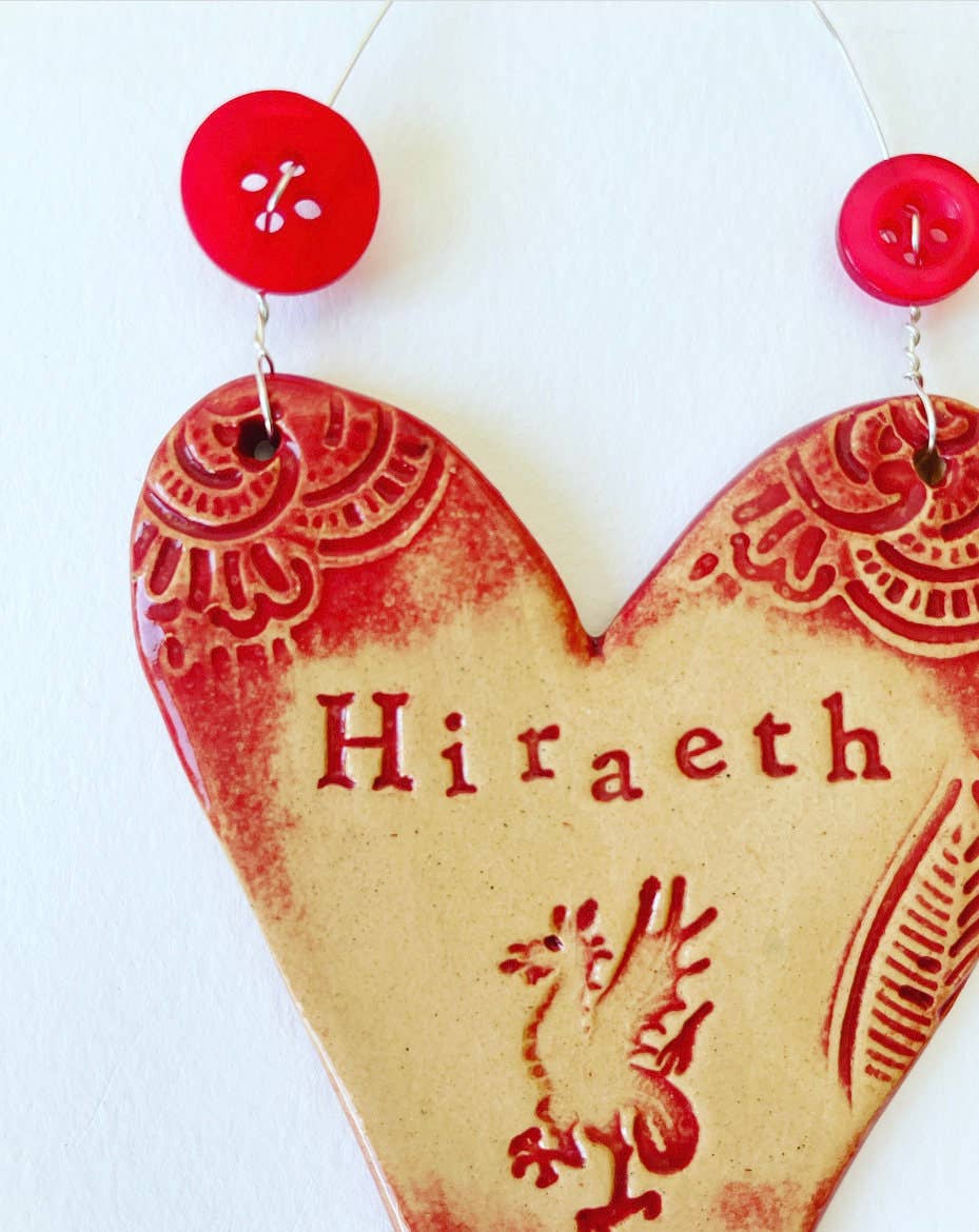 Handmade Ceramic Hiraeth Heart: Welsh Dragon Wall Decor