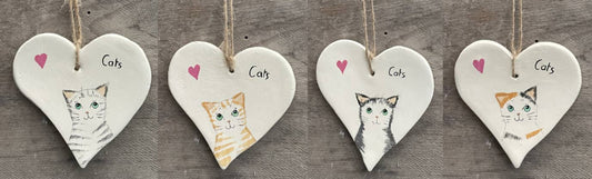 Merryfield Pottery -  I love Cats Hanging heart