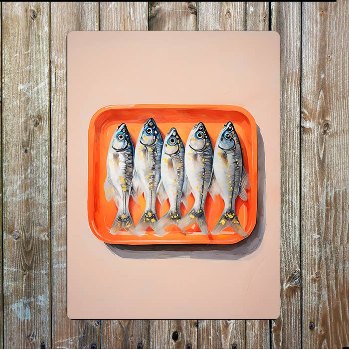 Retro Kitchen Sign with Sardines in Tray – Fish Metal Sign