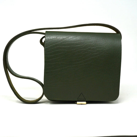 Small Leather Crossbody Satchel – Jessie Unisex Bag in Army Green
