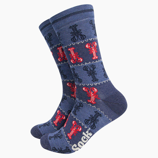 Lobster Fair Isle Bamboo Socks in Denim Blue