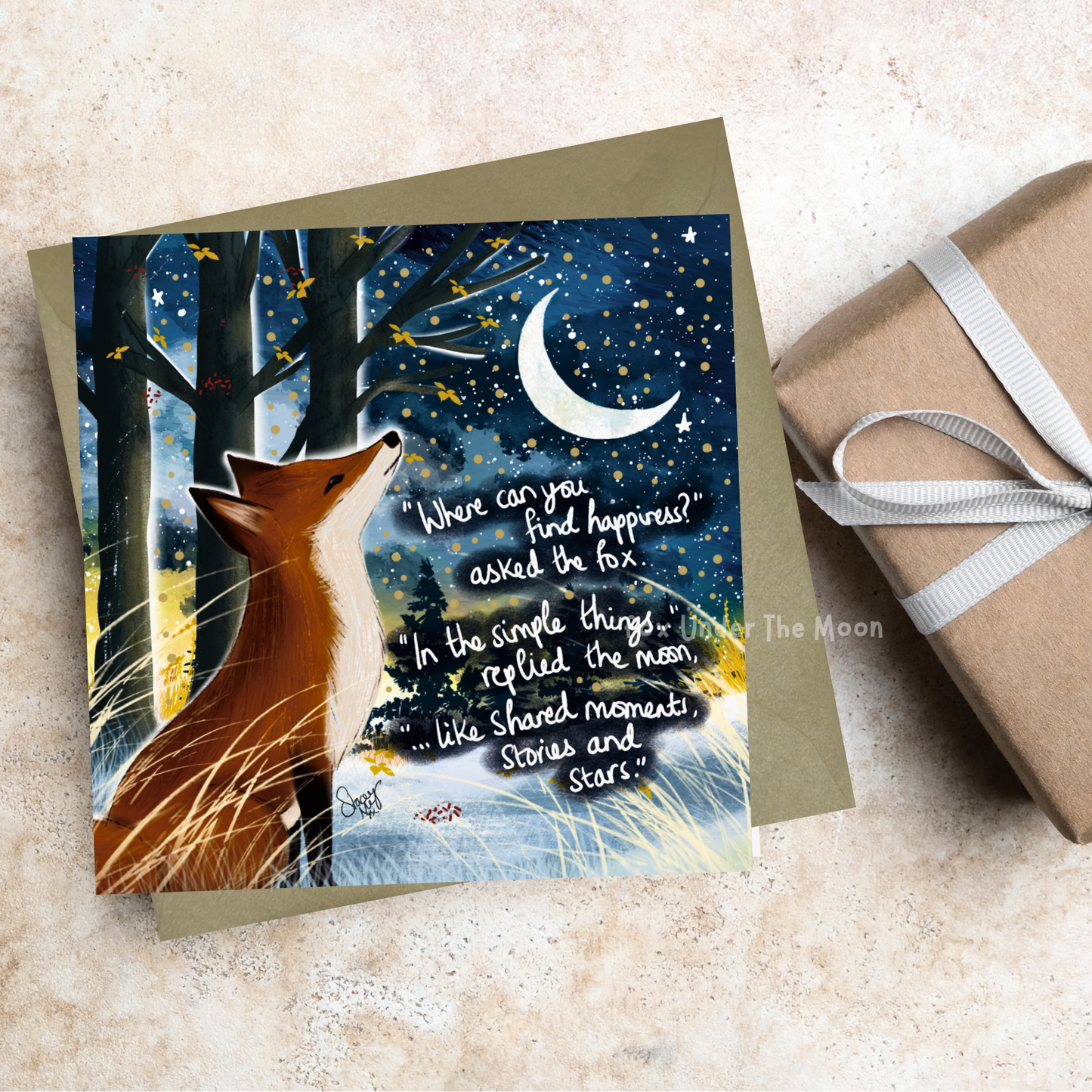 'Happiness' - Greeting Card From Fox Under The Moon