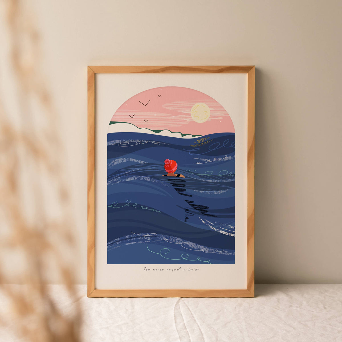 You Never Regret a Swim | A4 Coastal Art Print Unframed