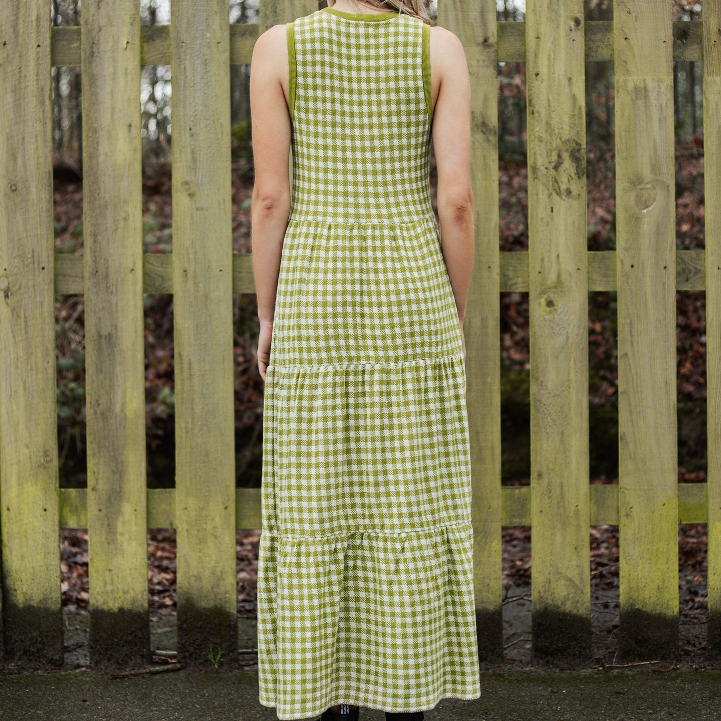 Cara & The Sky - Paula Gingham Knitted Midi Dress - Green