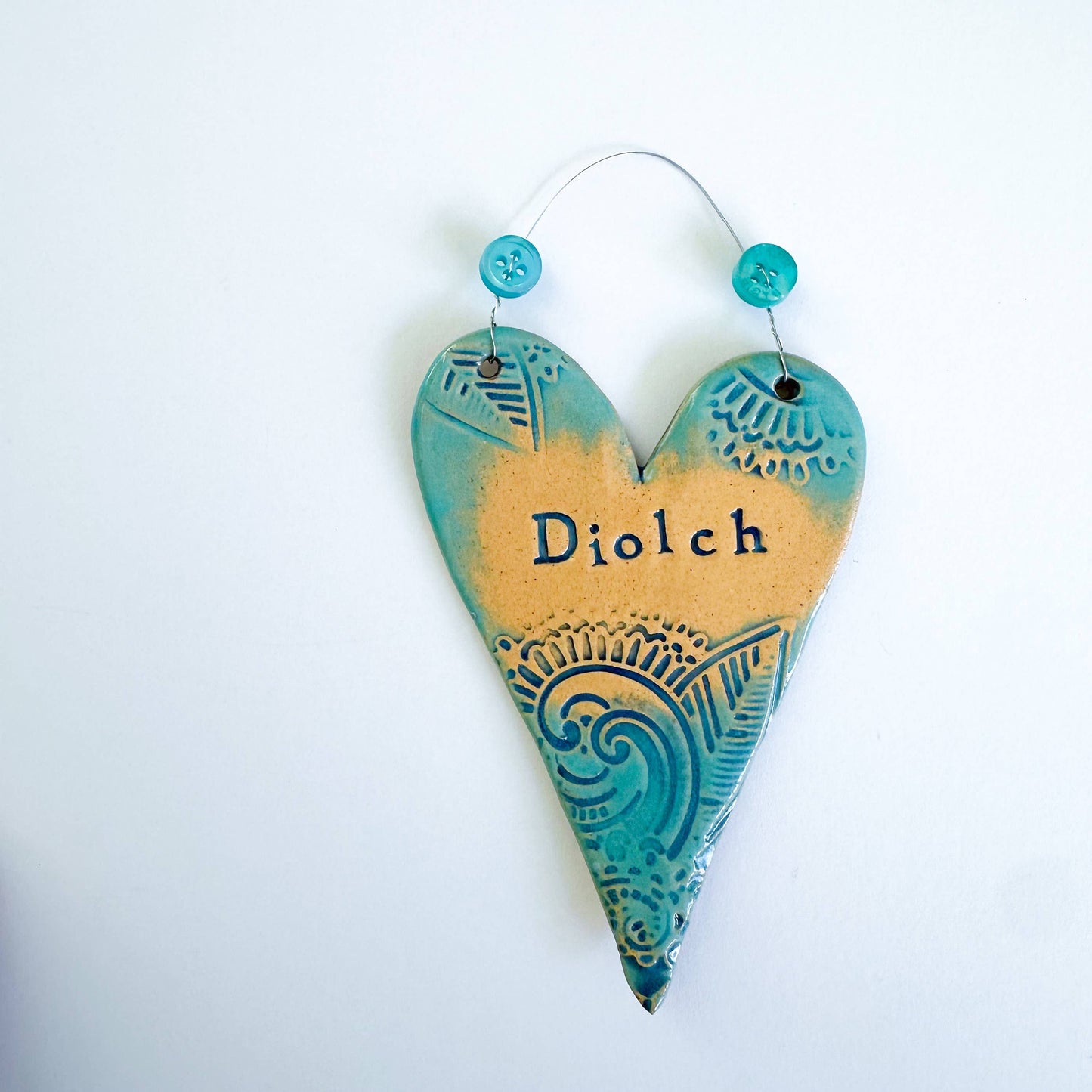 Welsh 'Diolch' Ceramic Heart Thank You Gift, Made in Wales